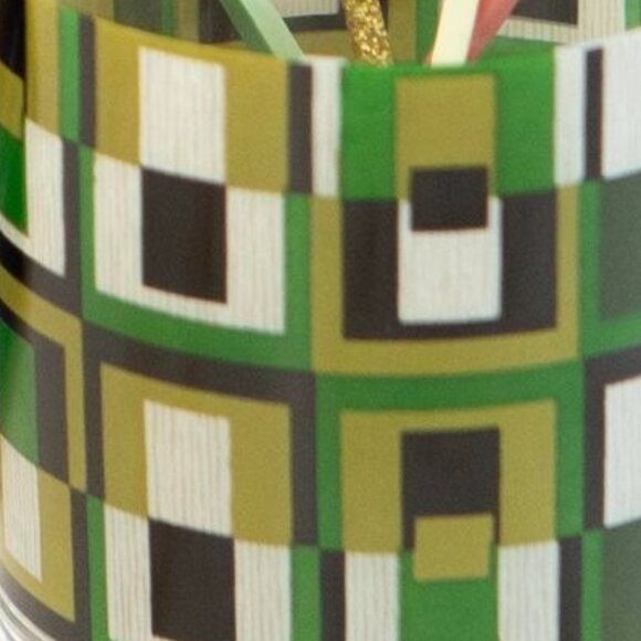 Mid-Century Modern Geometric Green Squares Lowball Rocks Glass - Picture 5 of 6